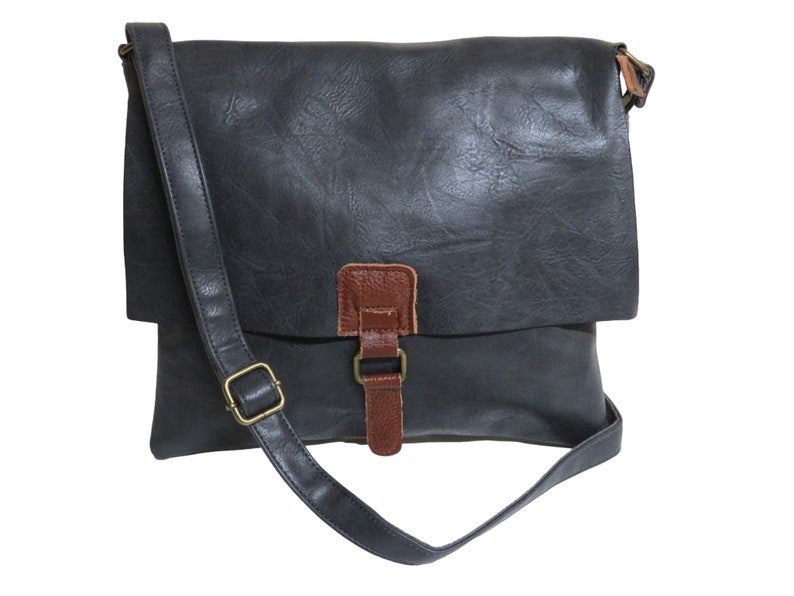 Messenger bag, shoulder bag, courier bag, shoulder bag, leather shoulder bag, plain bag, shoulder strap, laptop bag, leather bag Tasche Grau