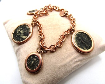 Vintage Beautiful Bella Viva 18K Rose Gold Plated Over Bronze Coin Bracelet in Excellent Condition!!!