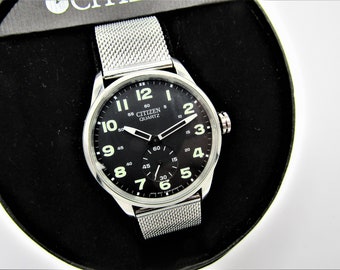 Vintage Rare Citizen Sub Second 1045-S008379 HSB GN-0-S Watch w/ Orig. Box, Manual, and Mesh Band in Great Cosmetic & Working Condition!!!