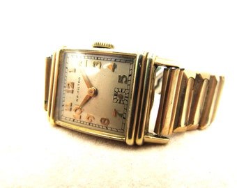 Vintage Rare Gents 1941 Hamilton &quot;Lester&quot; Cal 982 Tank Watch w/14K GF Case / 18K Solid Gold Markers in Great Cosmetic & Working Condition!!!