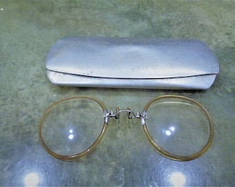 Vintage Beautiful Rare American Optical Pince Nez Pinch Nose White GF Glasses in Excellent Condition w/ Rare Genuine Rare AO Metal Case!!!