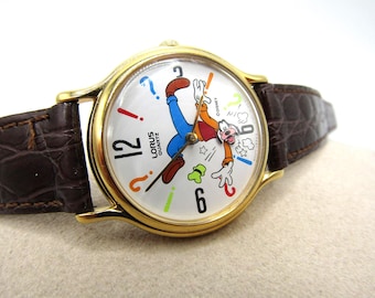 Vintage Lorus Disney Goofy Boys Watch 31mm V516-6A00 Leather New Battery Lorus V516-6A00 Backwards Disney Goofy Leather Quartz Analog  main image 2