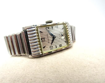 Vintage Scarce 1950 Gents Bulova Academy Award "T"  "Curtain" Dial Watch w/ 10K White GF Case / Band in Great Cosmetic & Working Condition!!