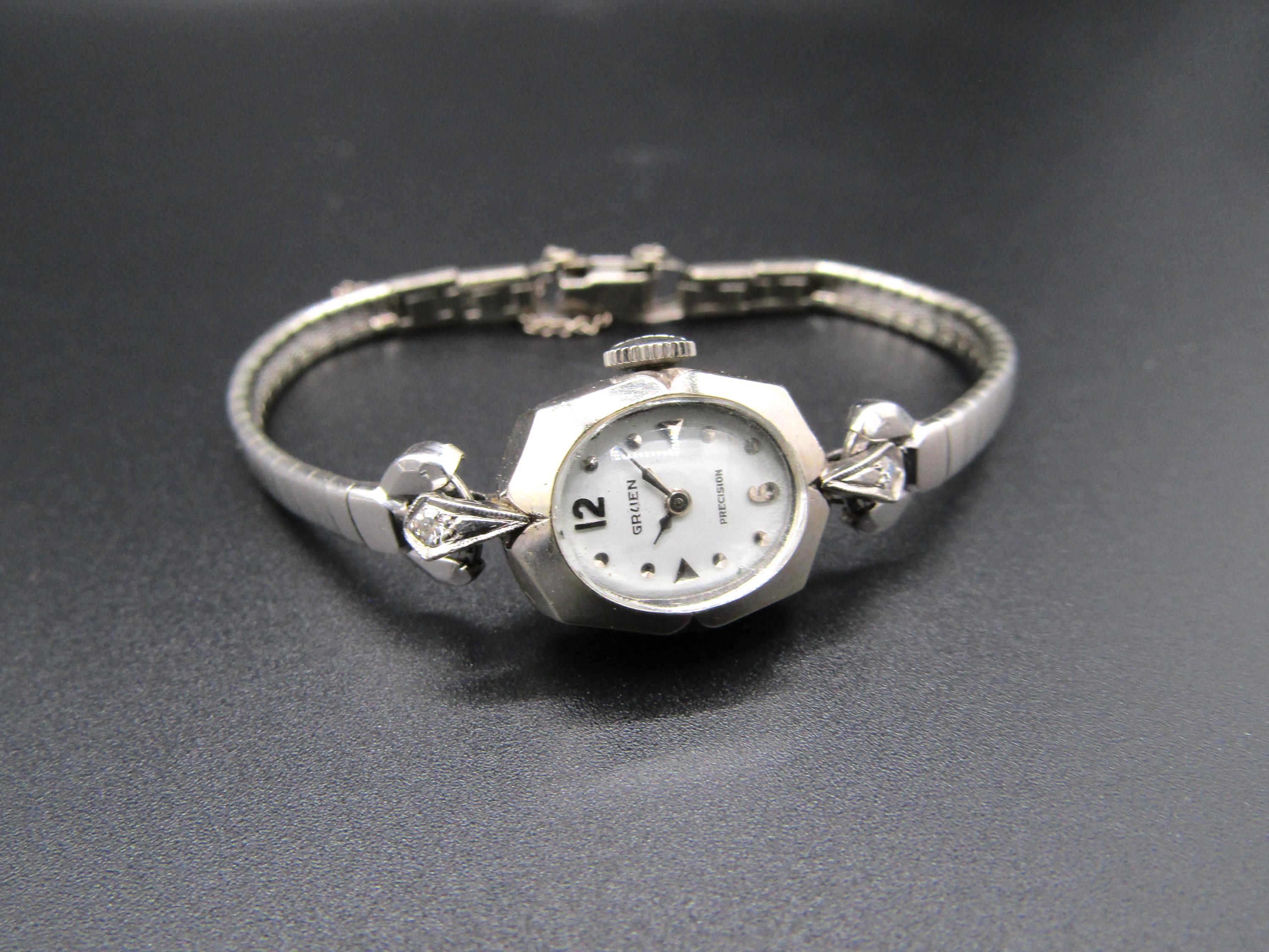 Vintage Scarce Ladies Gruen Precision 14K White Gold Case  display picture 1