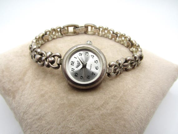 Vintage Beautiful Select Sterling Silver .925 Ladies Quartz Watch W Unique Flower Design Bracelet in Great Cosmetic Working Condition Etsy