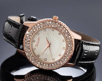 New Beautiful Stauer Sirene 28342 with Rose Gold Case, Crystal Accents on Bezel and Textured Dial Women's Watch!!!