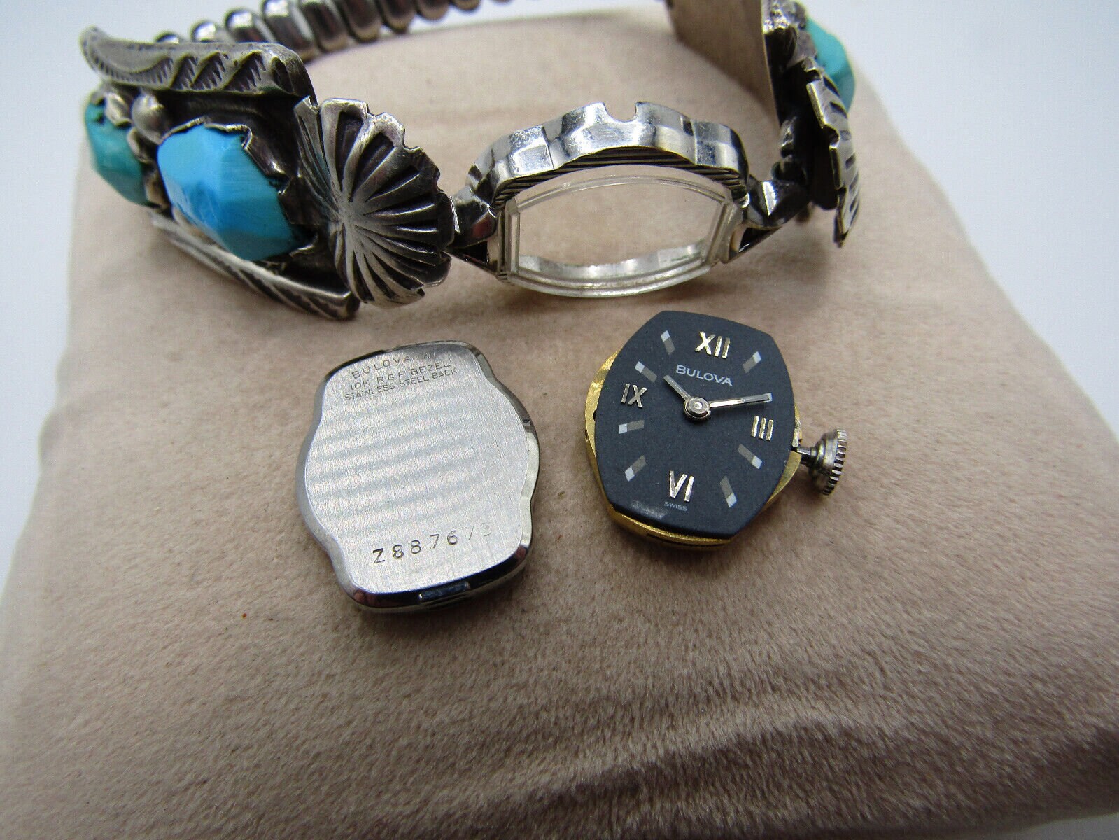 Bulova 17J 10k RGP Sterling Silver Turquoise Tips Watch Native American Works Vintage Beautiful Native American Navajo Sterling Tips  main image 4