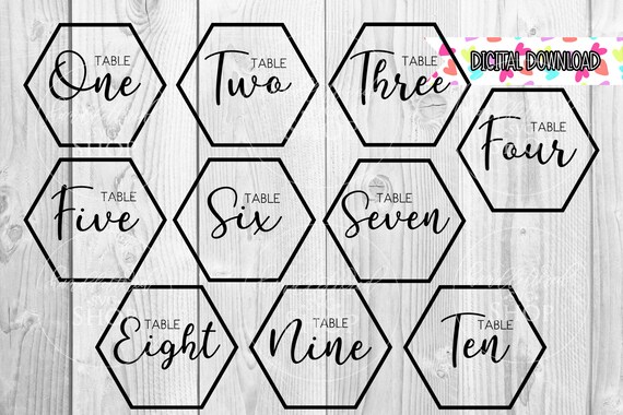Download Hexagon Wedding Table Numbers Svg Png Eps Jpg Dxf Cricut Etsy