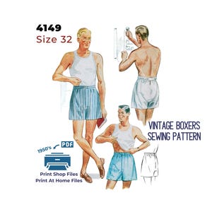 Mens Boxer Brief Sewing Pattern: Vintage 1950s Style (PDF Pattern, Size 32)