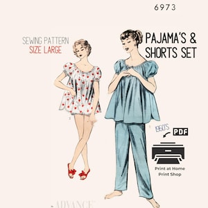 Patrón de costura para pijama estilo babydoll de los años 50: bombachos vintage, conjunto de pantalón corto (descarga en PDF)
