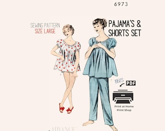 Naaipatroon babydoll-pyjama's uit de jaren 50: vintage bloeiers, shortieset (pdf-download)