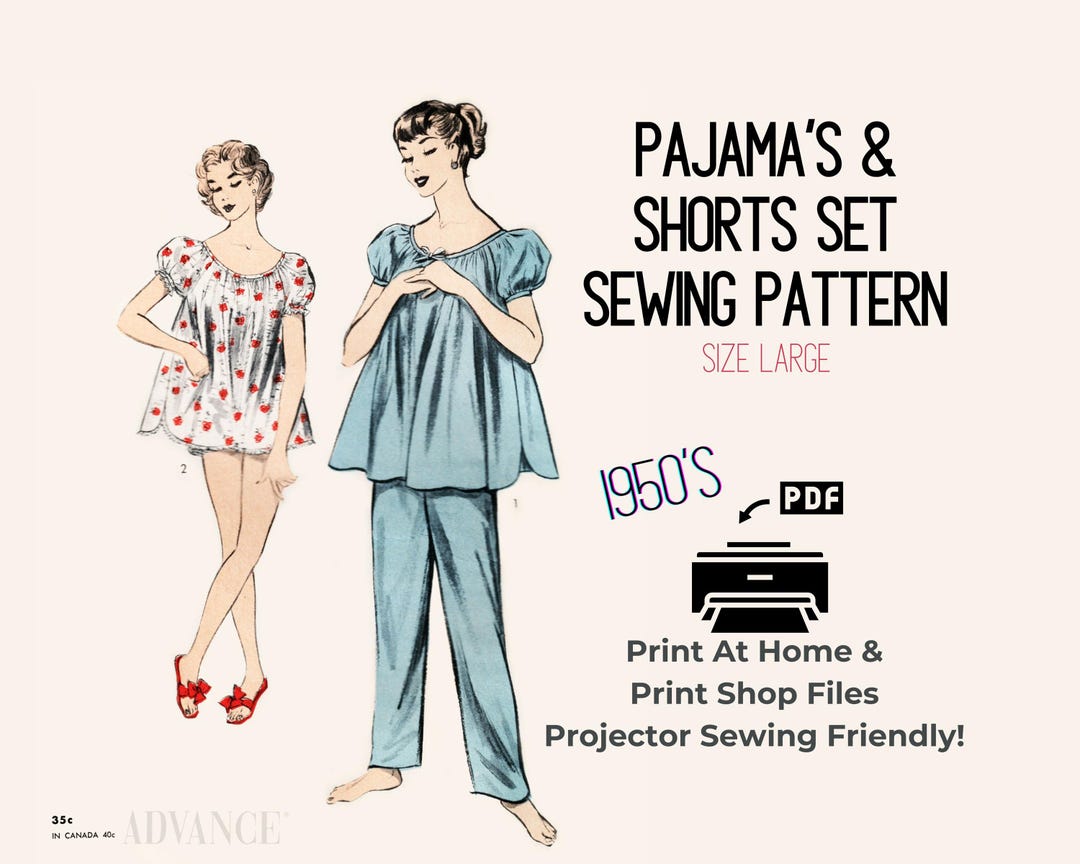 1950s Babydoll Pajamas Sewing Pattern: Vintage Bloomers, Shortie Set (PDF Download) - Etsy UK