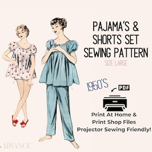 1950s Babydoll Pajamas Sewing Pattern: Vintage Bloomers, Shortie Set (PDF Download)