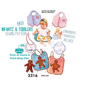 Vintage 1950s 1960s Baby Bib & Toy Sewing Pattern with Embroidery (Digital Download) Homemade Gift