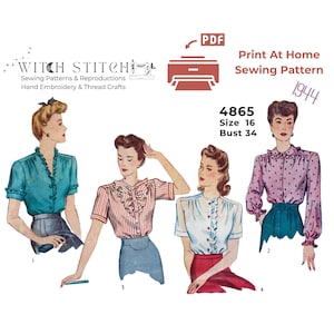 Vintage 1940s Blouse Sewing Pattern: Simplicity 4865 (PDF Pattern, Print at Home & Projector Files)