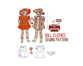22 Inch Doll Dress Hat and Undergarments Sewing Pattern (Digital Download)