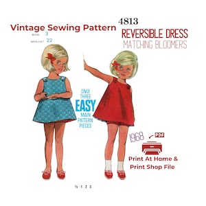 Toddler's Reversible Dress & Bloomers Sewing Pattern - Size/Age 3 (PDF Pattern)