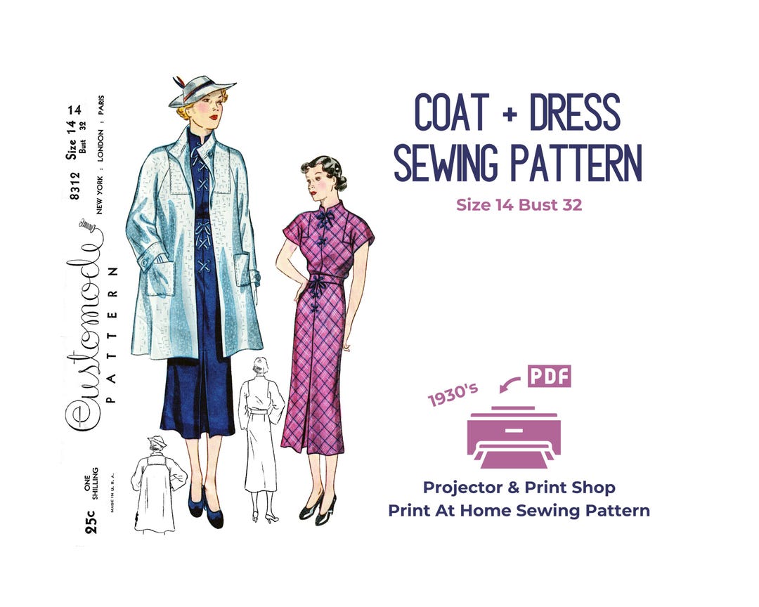 Patrón de costura para vestido y abrigo de los años 30, Customode 8312 ...
