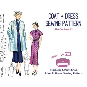 Dress and Coat Vintage 1930s PDF Printable Sewing Pattern Small RARE Customode Simplicity 8312 Includes 1930s Simplicity Sewing eBook