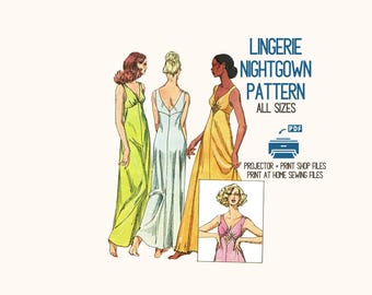 Olga Style Lingerie Nightgown Sewing Pattern, Knit Fabric (PDF Pattern)