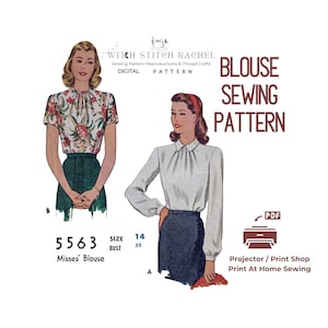 1940s Work Blouse Sewing Pattern: WWII Reenactment (PDF Reproduction)