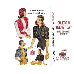 1940s Bolero Jacket and Helmet Cap Sewing Pattern (PDF Digital Download)