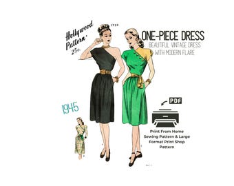 Patrón de costura de vestido vintage de Hollywood de los años 40 n.° 1759 - Busto 32 (Descarga digital) Era Rockabilly