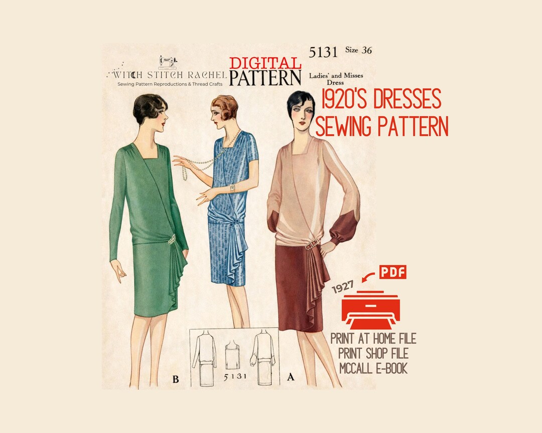 1920s Flapper Dress Sewing Pattern – Roaring 20s Drop Waist (digital ...