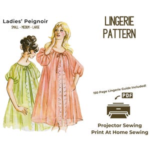 Ladies&#39; Peignoir Lingerie Robe Slip Sewing Pattern PDF Digital Reproduction 1960s Fashion Underwear Sewing Pattern