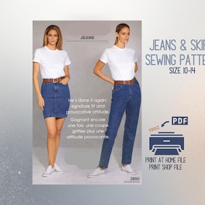 CK Inspiriert 1990s Denim Jeans und Rock Schnittmuster Grösse 10-14 (digitaler Download)