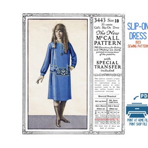 Mönster för slip-on-klänning från 1920-talet med handbroderi för flickor (digital nedladdning) storlek 10
