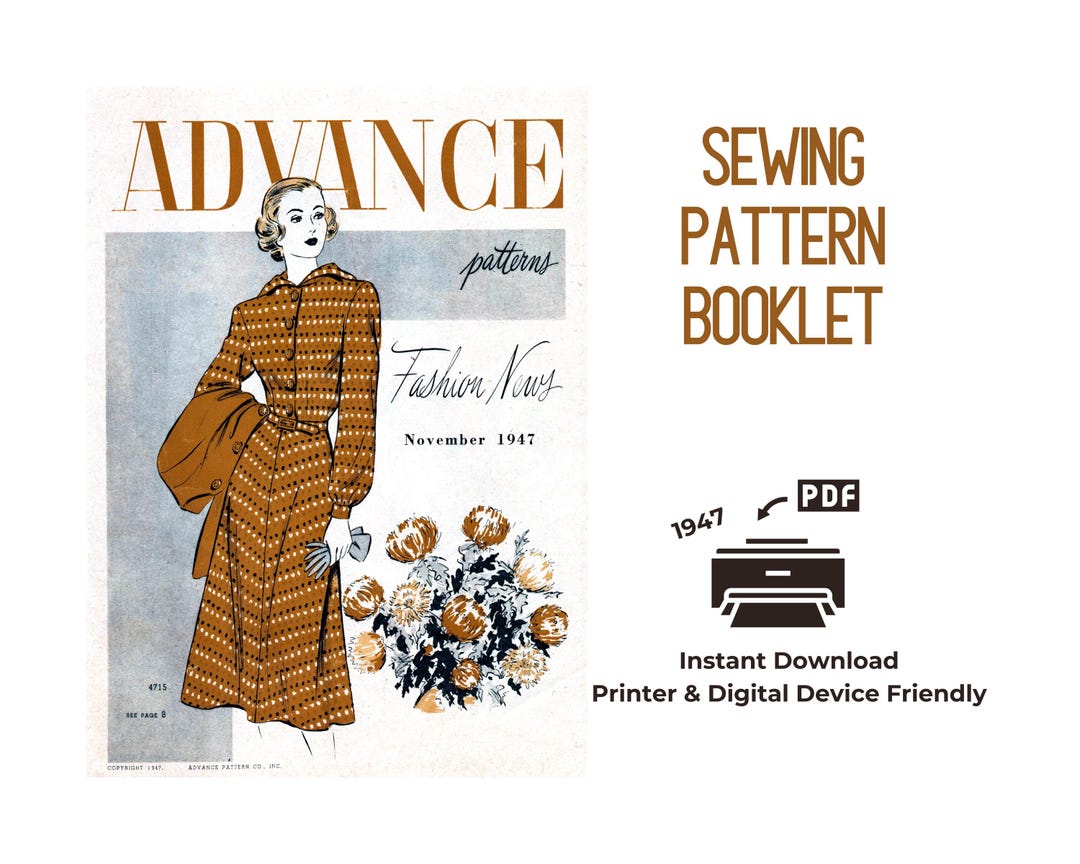 V1947 Pattern 1947 Advance Sewing Pattern Catalog: 1940s Fashion (digital PDF ...