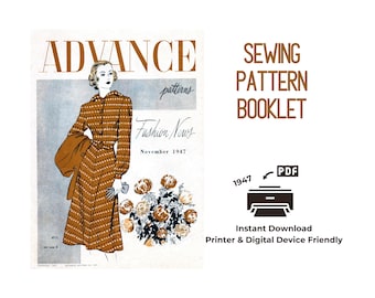 1947 Advance Sewing Pattern Catalog: 1940s Fashion (Digital PDF Download)
