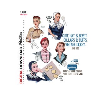 Patrón de costura para cuello de sombrero, puños y pantalones Dickies de los años 50: Accesorios vintage (Descarga digital)