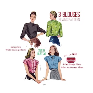 Cartamodello per camicetta con maniche raglan anni '40, taglia 30 (download digitale)