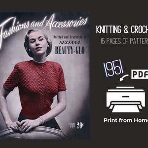 Vintage 1951 Knitting & Crochet Clothing Pattern Book PDF Printer Friendly Handmade