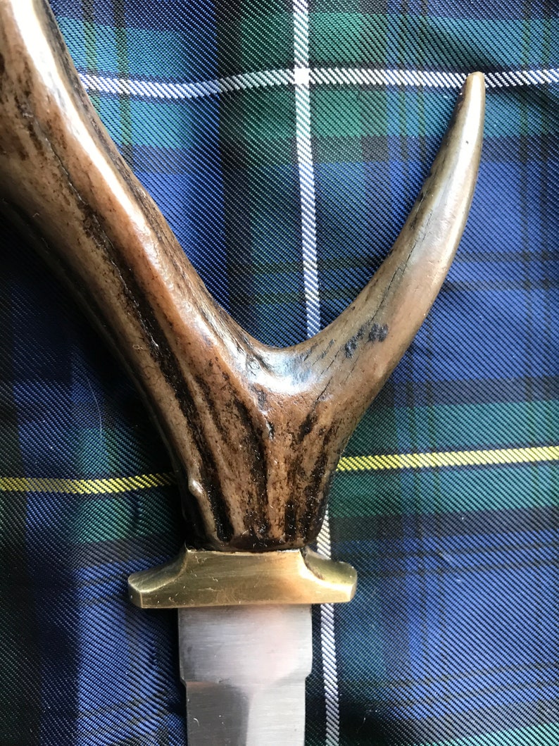 handsewn leather sheath Scottish Sgian Dhu with an authentic Scottish Roe Deer antler handle stainless steel bl
