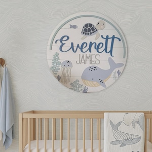 Ocean Nursery Name Sign: Wood Sign with Whale, turtle & Sea Life Decor Cute animals