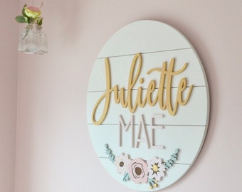 24" Custom Name Sign | Round Sign | Floral | shiplap | Nursery Wall Art | Baby Shower Gift | Baby Name Sign | Girls name| floral crown
