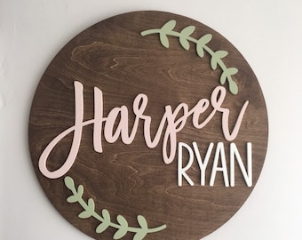 24"Custom Wood Name Sign | 24" Round Sign | Farmhouse Decor | Nursery Wall Art | Baby Shower Gift | Baby Name Sign | Girls