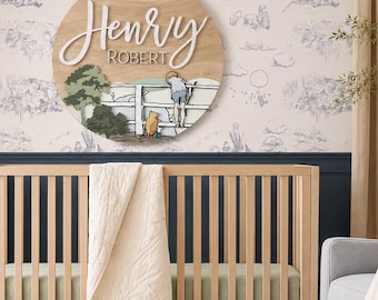 Winnie the Pooh Nursery Name Sign: 3D Wood Art, Pooh Sticks Bridge