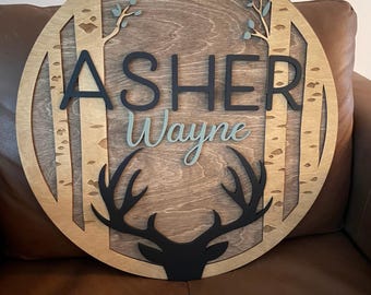 Personalized Deer Antler Aspen Name Sign: Forest Hunting Nursery Decor