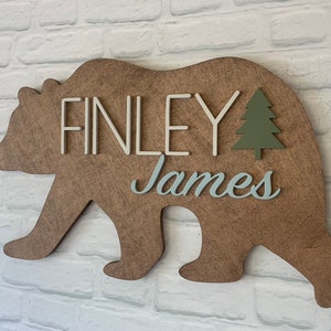 26 Large Wood Bear Name Sign Nursery Decor Mountain Woodland Forest Animal l Baby Boy Kids Room l Baby Shower Gift Personalized image 5