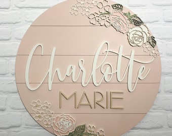 Custom Blush Pink Floral Baby Name Sign: Nursery Wall Decor