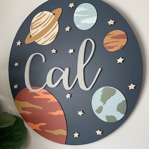 Custom Wood Name Sign | stars and moon | Planets | solar system | celestial | Nursery Wall Art  | Baby Name Sign |