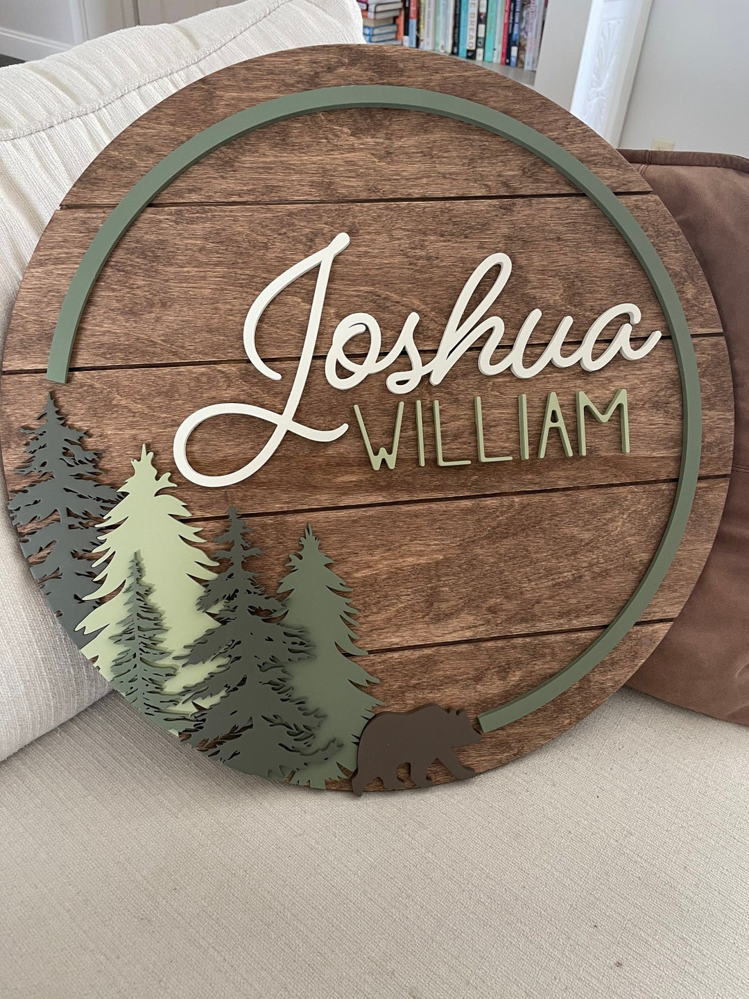 24 Forest Wood Name Sign 24 Round Sign Nursery Etsy
