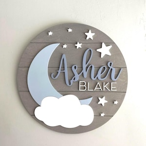 Custom moon and stars Wood Name Sign | stars and moon | cloud and moon | solar system | celestial | Nursery Wall Art  | Baby Name Sign |