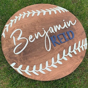 30” baseball name sign  | personalized round | shower | baby name sign | sports theme | baseball nursery | boy room decor | personalized |