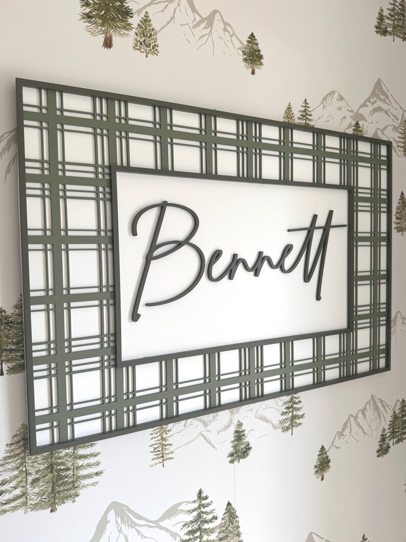 Custom Plaid Rectangle Baby Name Sign: Large Shiplap Nursery Wall Decor ...