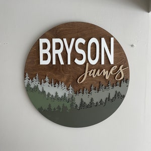 Custom Wooden Name Sign: 3D Forest Nursery Decor